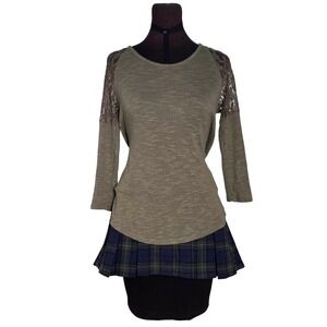 Y2K Candies Olive Green Lace Sleeve Knit Top Fairy Forest Women's Size Large